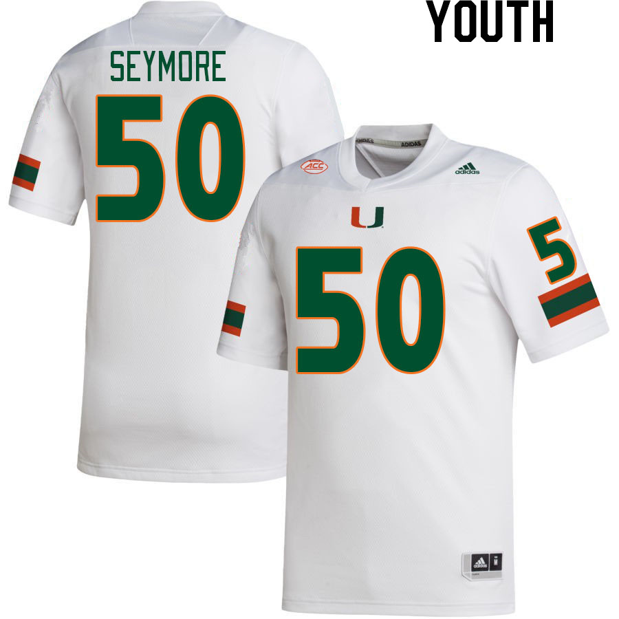 Youth #50 Laurance Seymore Miami Hurricanes College Football Jerseys Stitched-White - Click Image to Close